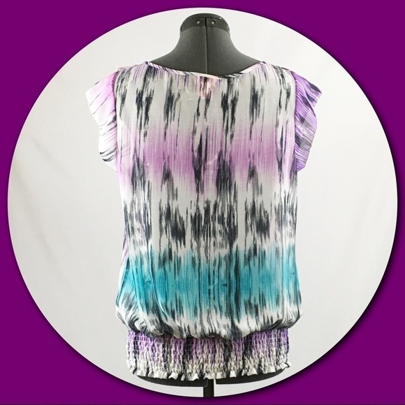 𝅺she's Cool 💕Bright Multi-hues Ruffled Sheer Top💕 - Picture 3 of 4